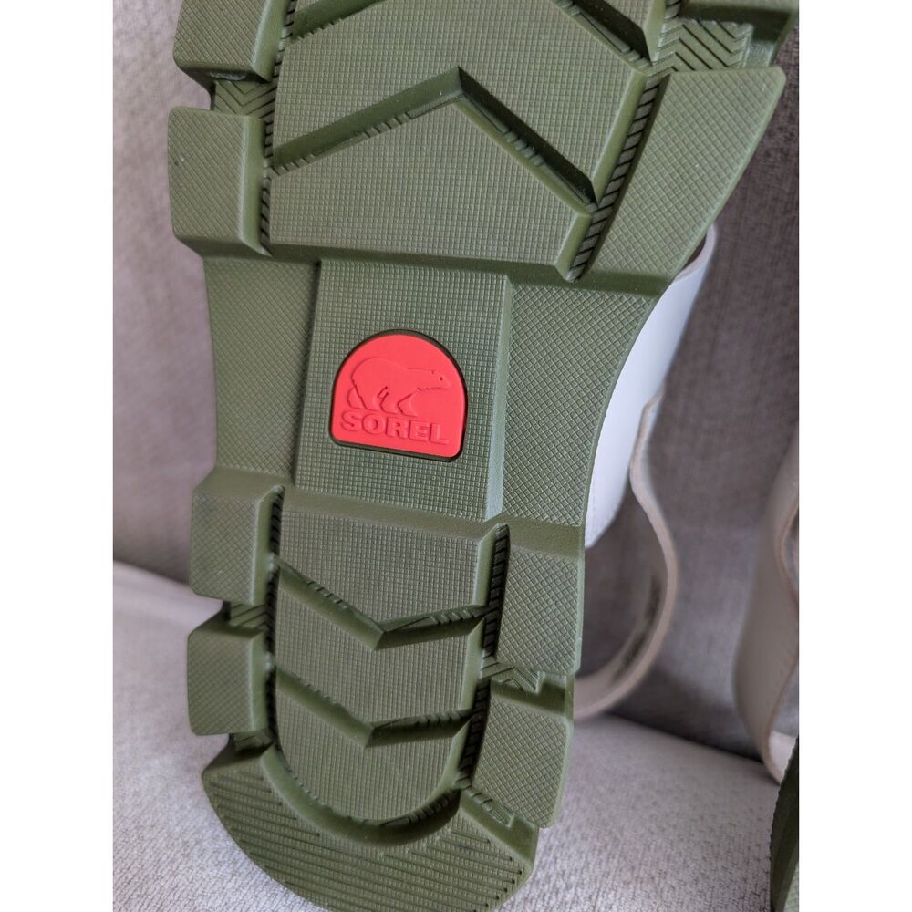Sorel Rein CB Crisscross Sandals Women 7.5 White Leather Lug Green Sole Sporty